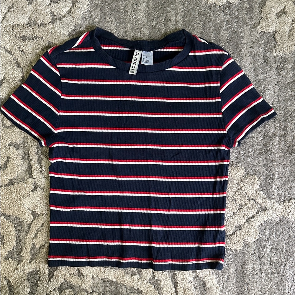 H&M Navy and Red Striped Tee